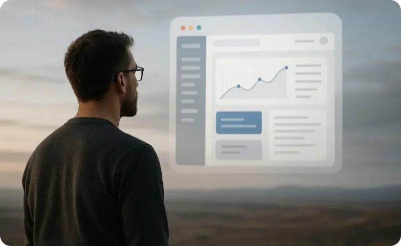 Home visualitzant un panell de control amb gràfiques durant la consultoria de software