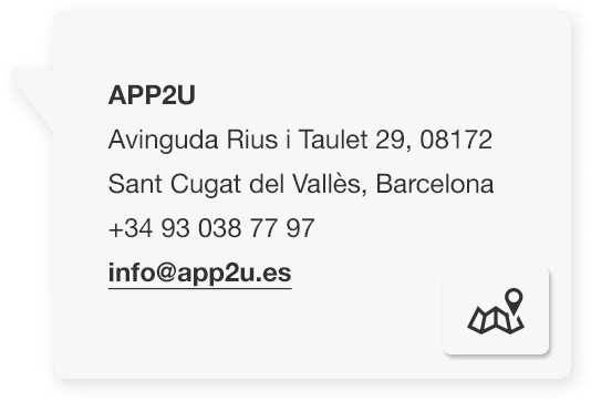 Contacte app2U, empresa de referència en aplicacions mòbils Barcelona, Sant Cugat, Catalunya, Espanya per a empreses i negocis nacionals i internacionals. Contacta amb nosaltres.